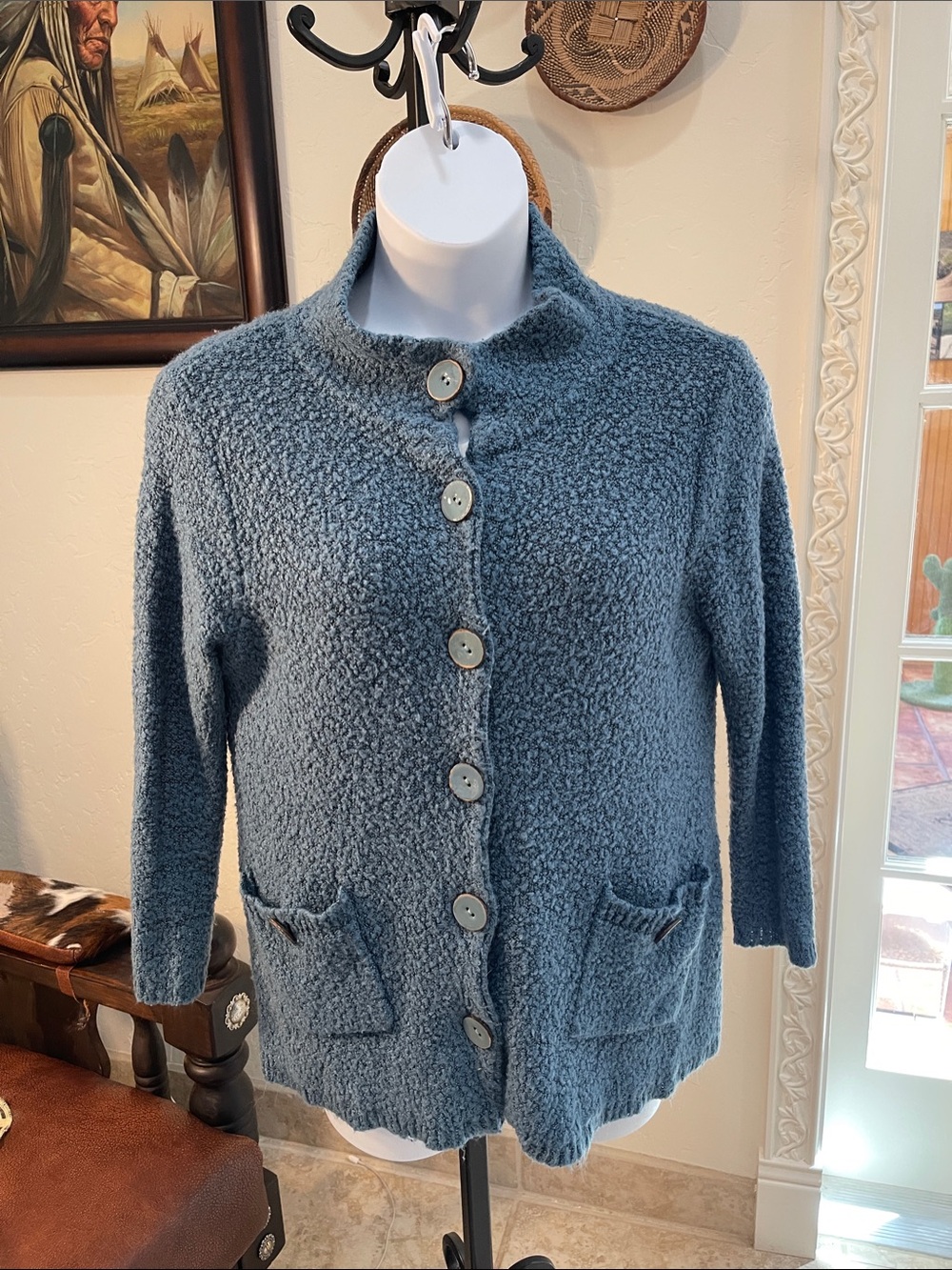 Lulu-B Women's Blue Teddy Jacket with Buttons